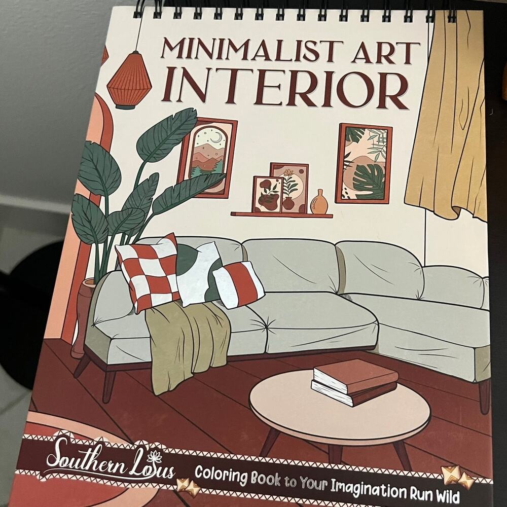 New SOUTHERN LOTUS Spiral Coloring Book, MCM Minimalist Interior decor Gift
